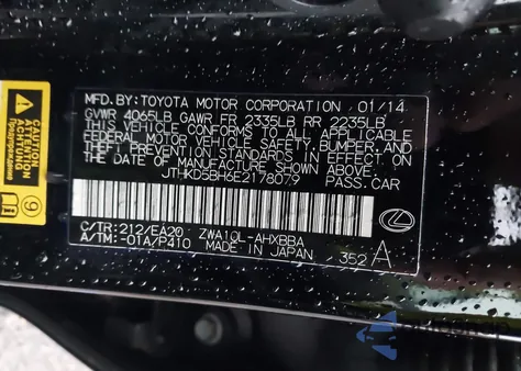 2014 Lexus Ct 200H z USA, uszkodzony, nr VIN JTHKD5BH6E2178079